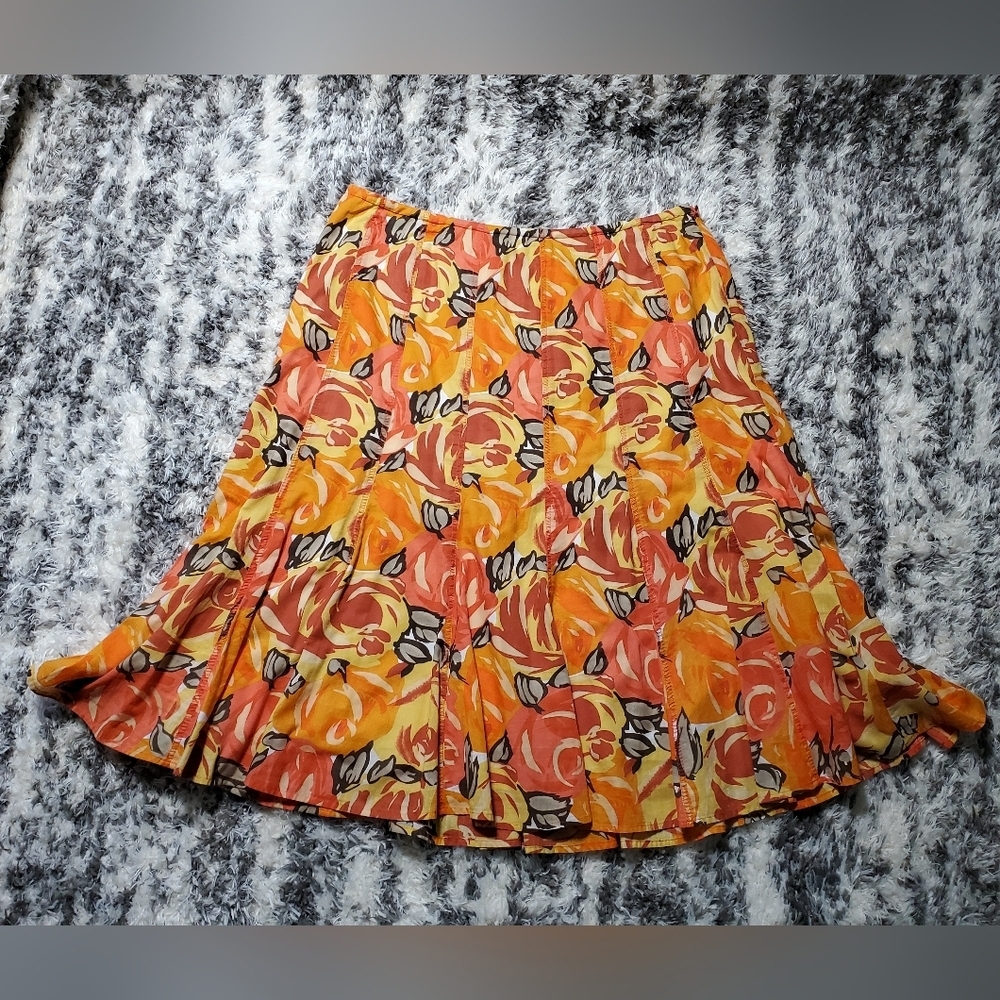 NIC+ZOE Orange And Red Floral Cotton Skirt